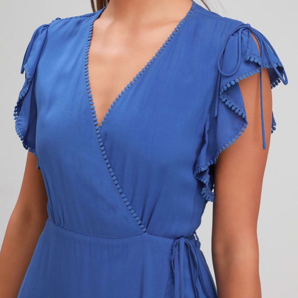 Lulu’s adeleine royal blue wrap midi dress